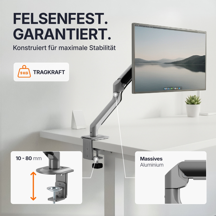 3IDEE Flexi-Lite Single Monitorarm - 1 Monitor - [13-32" / bis 9kg] - stufenlos Höhenverstellbar